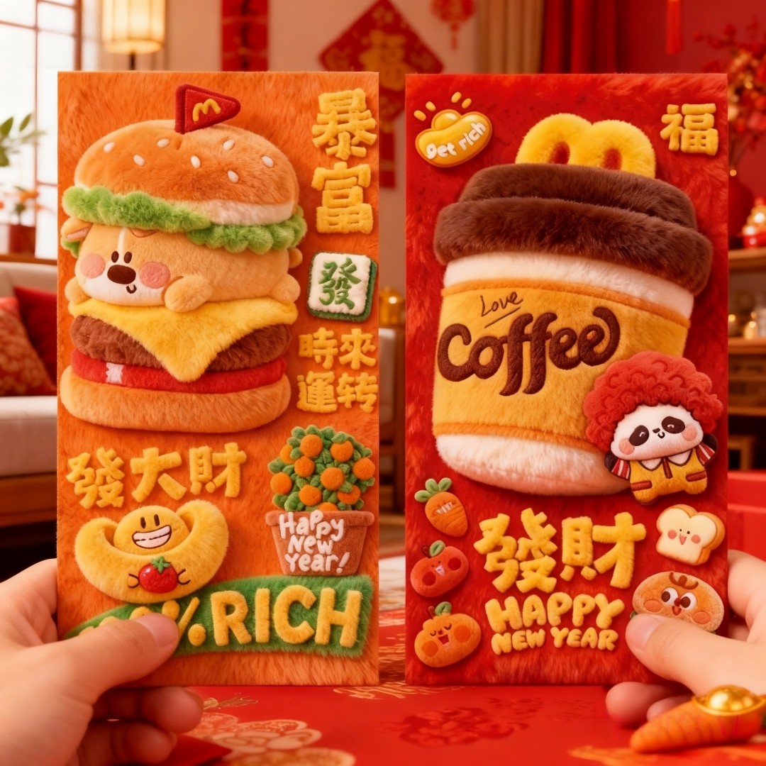 网红毛绒利是封可爱汉堡趣味立体