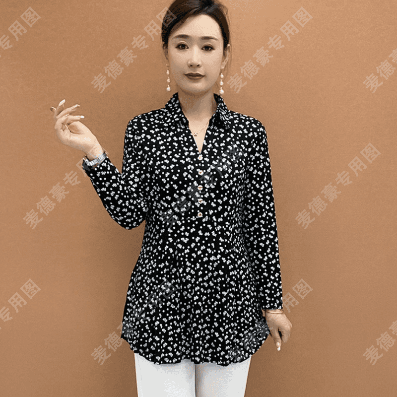 新款中年妈妈碎花大码遮肚子洋气气质时尚显瘦中长款长袖小衫