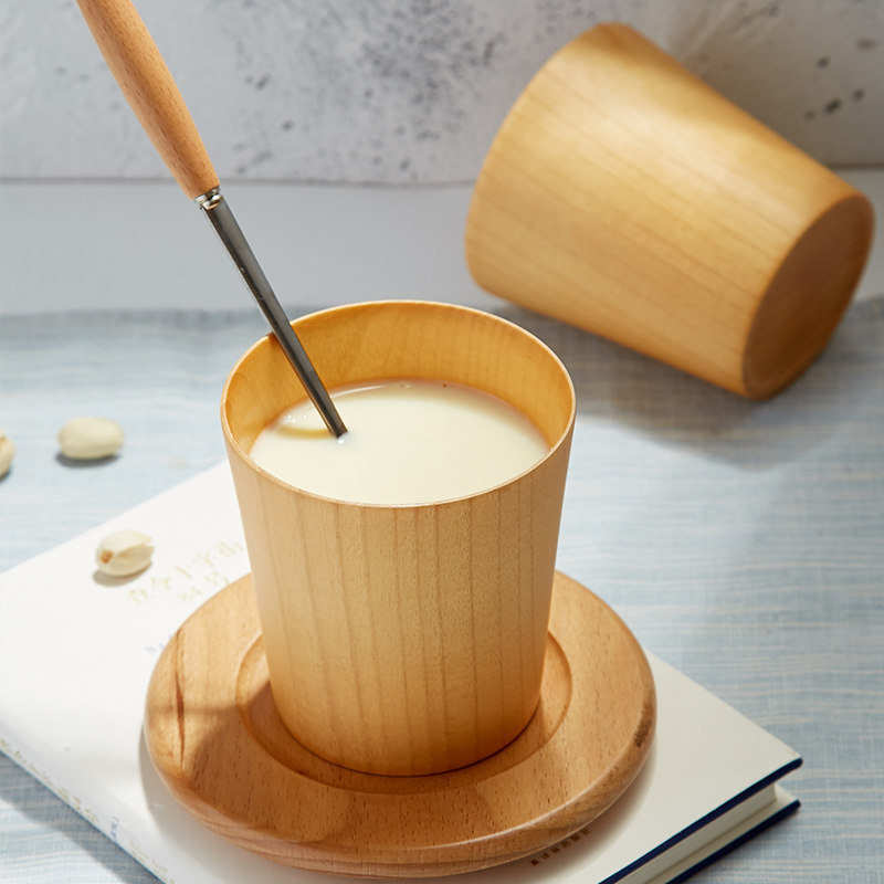 日式实木杯子木质原木牛奶杯整块实木马克杯咖啡杯隔热木头杯子