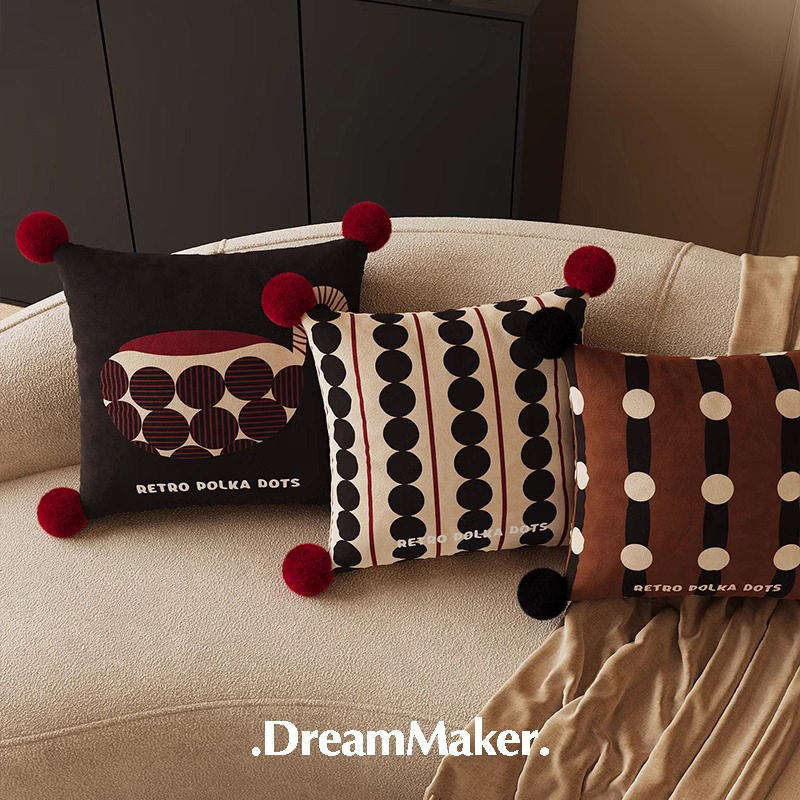 美拉德复古波点条纹抱枕高级轻奢荷兰绒沙发靠垫床头靠枕