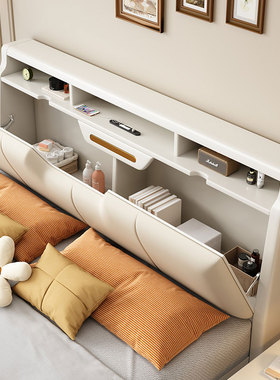 实木床白色1米8储物双人床主卧简约现代轻奢奶油风2025新款软靠床