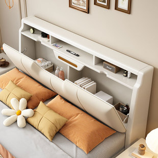 实木床白色1米8储物双人床主卧简约现代轻奢奶油风2025新款软靠床