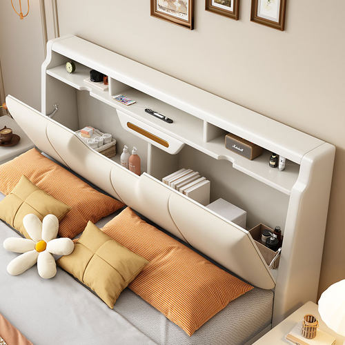 实木床白色1米8储物双人床主卧简约现代轻奢奶油风2025新款软靠床 - 封面