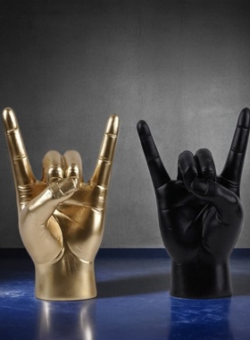 跨境新品摇滚Rock手势金属礼树脂手摆件家居酒吧办公室桌面