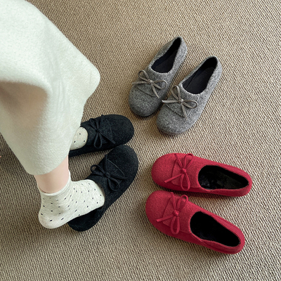 复古平底蝴蝶结单鞋女软底豆豆鞋