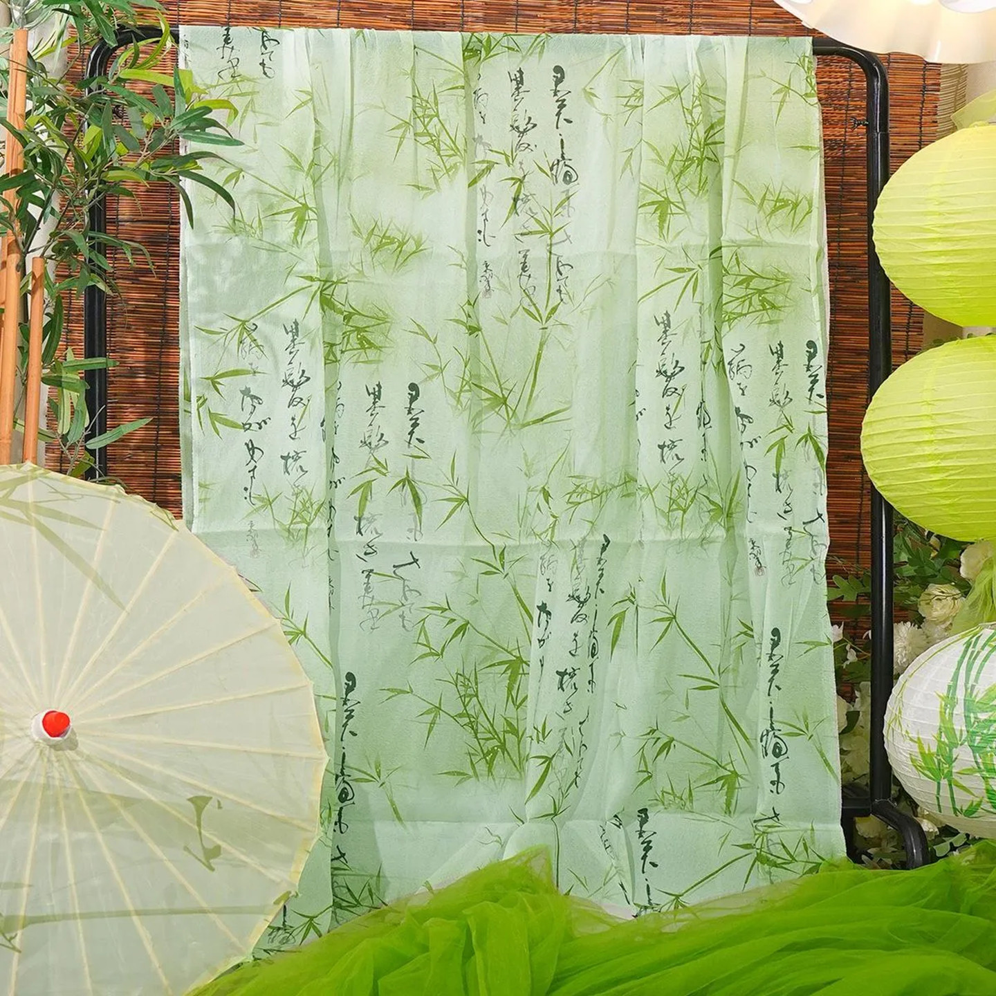 竹子纱幔古风背景挂布