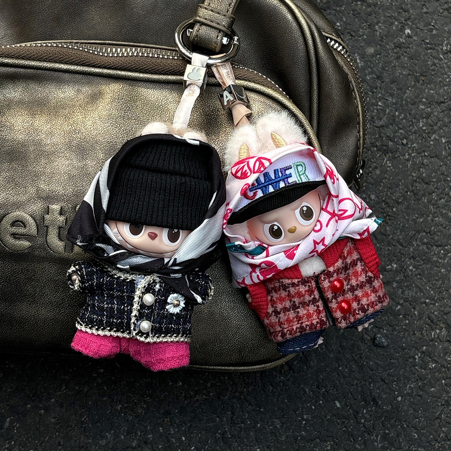 原创！labubu4.0四代娃衣迷你10cm拉布布权志龙gd同款千鸟格套装