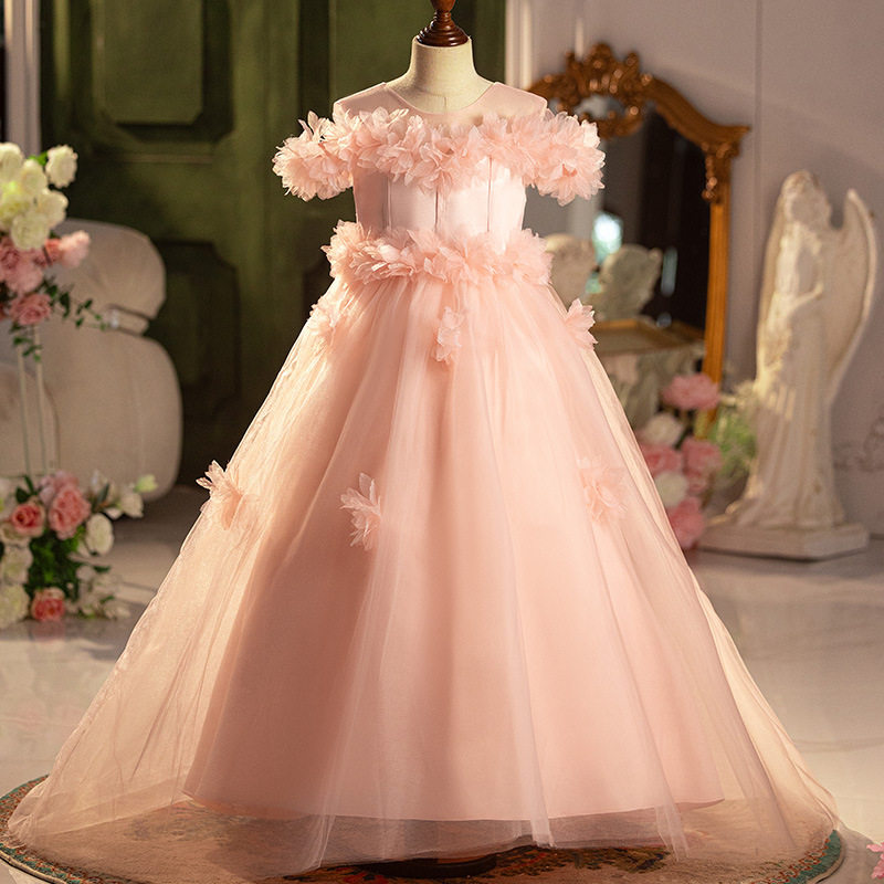 儿童生日礼服女大童粉色网纱公主裙高端主持人钢琴女孩拖尾演出服,童装/婴儿装/亲子装,儿童礼服,淘宝优惠券,粉丝福利购,淘宝优惠卷