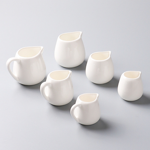 酒店陶瓷纯白咖啡奶勺调味汁勺汁盅带把手柄大小号奶盅壶罐尖嘴勺