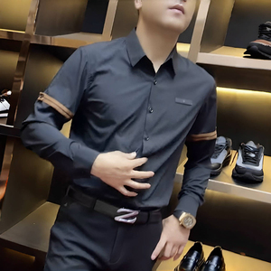 衬衫男2025年秋季新款时尚休闲商务拼接翻领男士帅气个性轻奢小衫