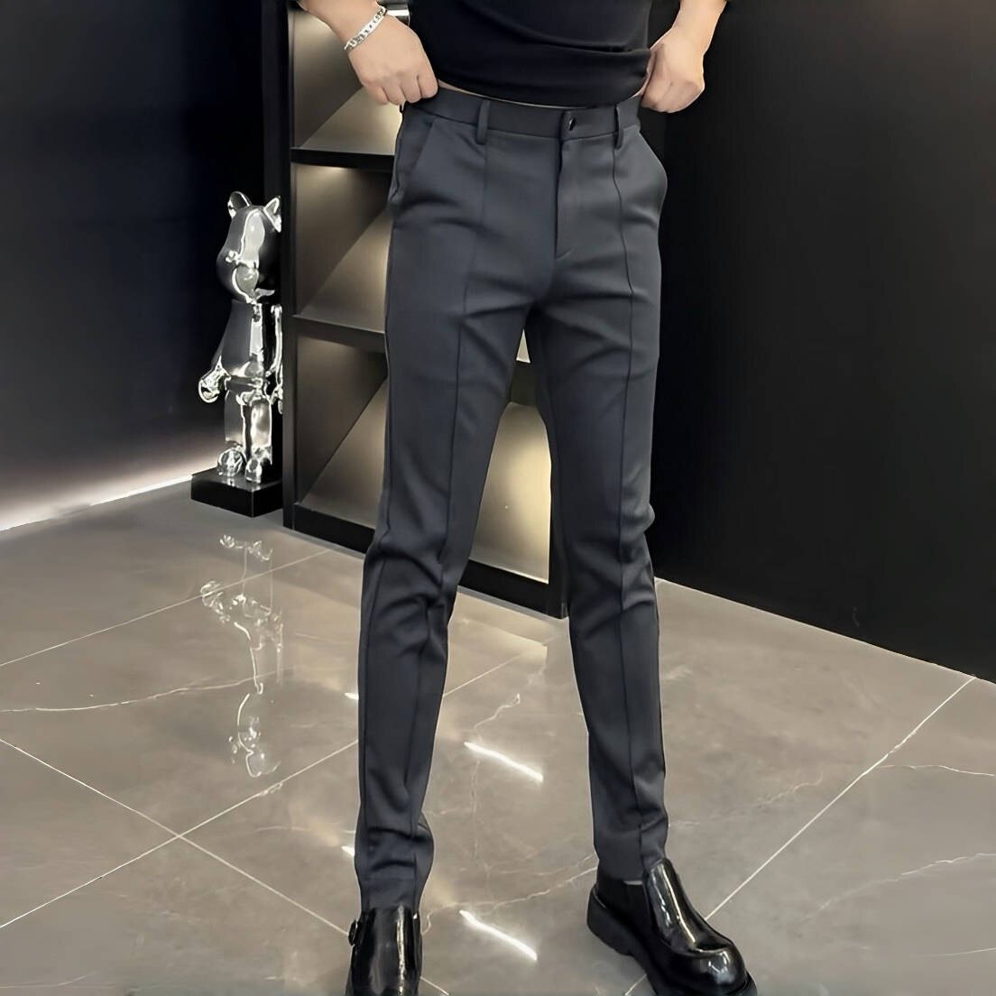 西裤男士春秋季新款轻奢时尚纯色简约帅气修身休闲潮流气质百搭