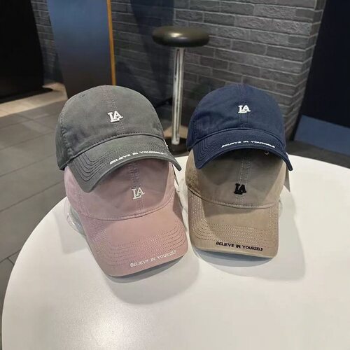 LA棒球帽女韩版刺绣小字母休闲弯檐帽街头百搭帽檐字母刺绣鸭舌帽