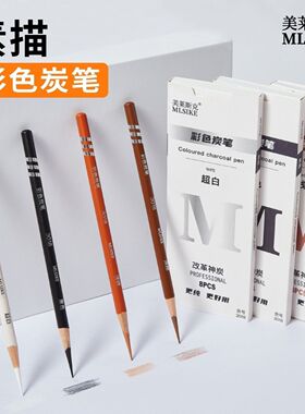 美莱斯克彩色炭笔套装白色黑色棕色咖色炭笔人像彩炭素描速写碳笔