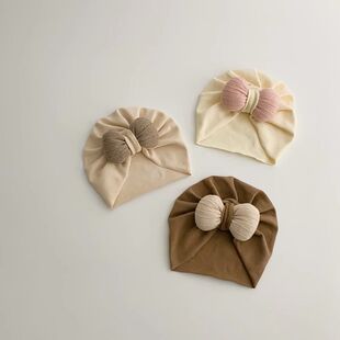 婴儿护囱门帽子韩版可爱蝴蝶结包头帽新生儿女宝宝护脑门套头帽潮