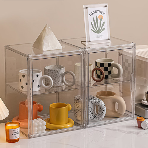 杯子收纳神器透明防尘大容量双层