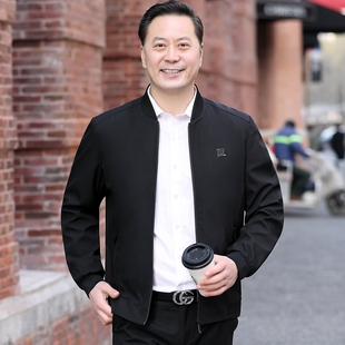 爸爸春装外套中年男士宽松夹克衫中老年人春秋季薄款休闲父亲上衣