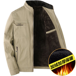 爸爸纯棉外套秋冬装加绒加厚棉衣中老年男士夹克衫中年人男装棉服