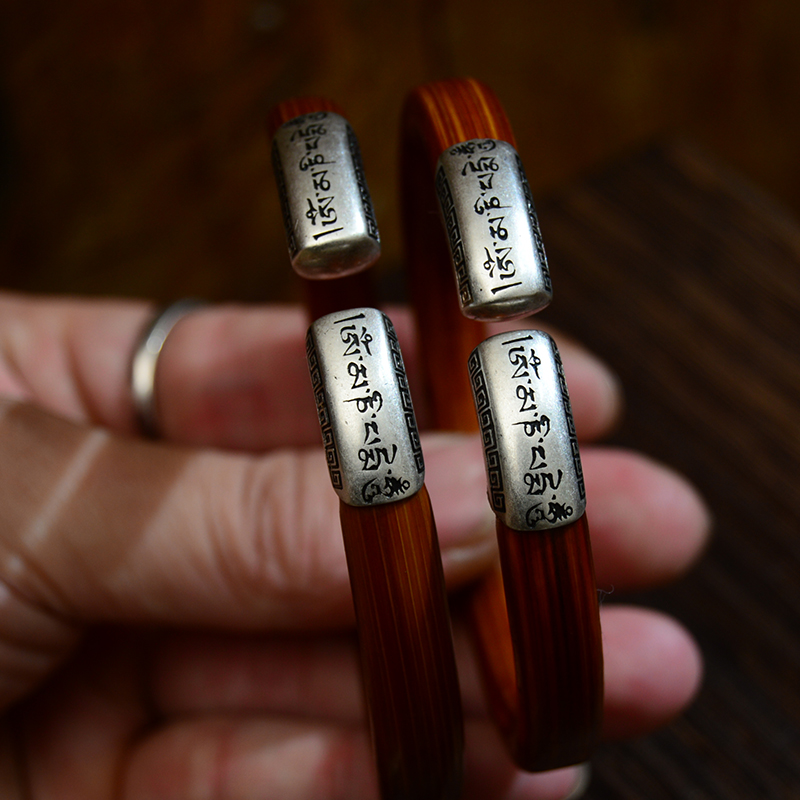 六字箴言鸡血藤手镯小众民族风