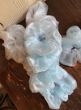 蓝色海洋系 通透双层欧根纱发圈女高级感洋气时尚扎头发头绳发饰