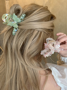 高级感洋气时尚蝴蝶 超好看的高级抓夹发量少中号半扎鲨鱼夹醋酸