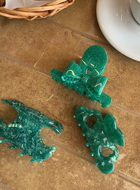 翠绿色系列 ins春夏新款蝴蝶结抓夹大号高品质醋酸盘发鲨鱼夹发抓