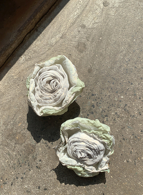 清冷感古风 晕染超仙绿色花朵发夹边夹侧边高级感精致鸭嘴夹度假