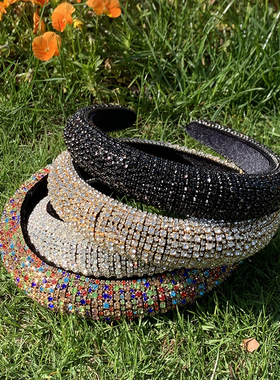 水钻黑色发箍女夏季高级感 简约海绵超闪高颅顶头箍发卡头饰