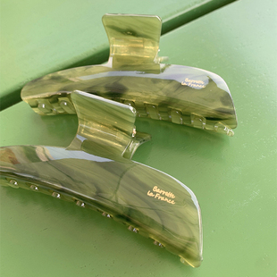 france法式 优雅盘发鲨鱼夹小众 三角大号抓夹女高级感 水墨绿新款