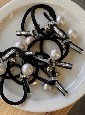 日常的高级感发圈 ins极简黑色头绳女扎马尾高弹力耐用 珍珠头饰