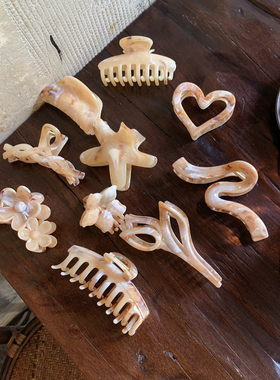 杏色晕染大理石纹理 大号发量大抓夹女高级感2026新款鲨鱼夹发抓