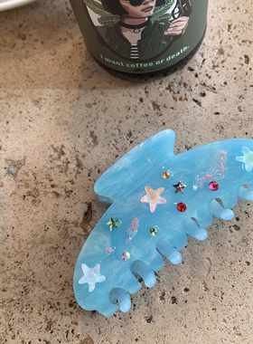 蓝色海洋系彩绘彩钻抓夹大号 ins风小众发饰盘发鲨鱼夹发抓醋酸