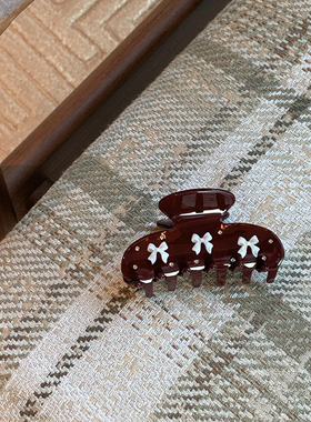 小众设计蝴蝶结抓夹女发量少中号车厘子红色盘发鲨鱼夹高质量醋酸