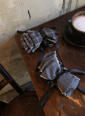 学院风灰色系竖夹 格纹蝴蝶结香蕉夹大号大发量盘发扭扭夹抓夹