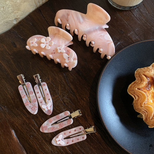 粉纹理系列小众花朵抓夹/鸭嘴夹