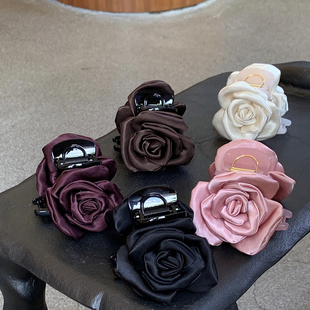 浪漫半扎发抓夹女发量少花朵鲨鱼夹发饰小众精致 玫瑰花苞饱满