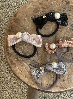 基础好用 珍珠蝴蝶结头绳女生 黑色皮筋高弹力耐用扎头发发绳头饰