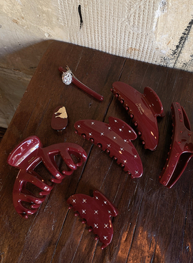 好搭的暗红 高端独特漂亮抓夹大号发量大章鱼鲨鱼夹满天星发饰