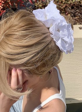 洛丽塔法式风 小众手作蕾丝花边白色大肠发圈女高级感 超仙发饰