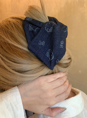 猫咪kt 洋气牛仔布三角抓夹女高级感2026新款鲨鱼夹大号发量大