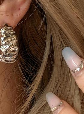 中古vintage 925银针牛角包耳环轻奢高级感气质个性金属耳钉通勤