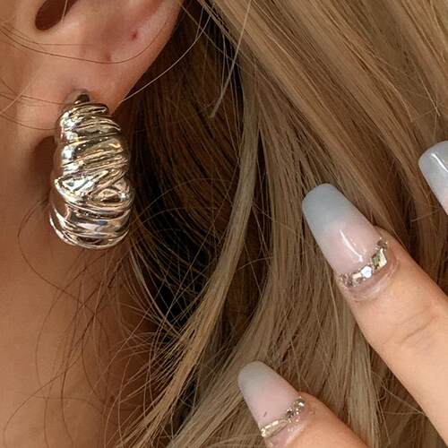 925银针牛角包耳环个性通勤