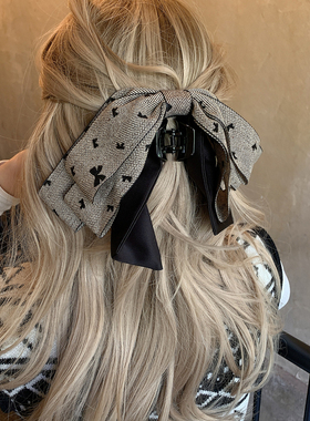 黑色植绒 飘带蝴蝶结头发抓夹大号发量大饱满后脑勺马尾鲨鱼夹