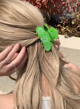 绿色气质清新 ins风花朵晕染醋酸抓夹中号 小众法式盘发鲨鱼夹女