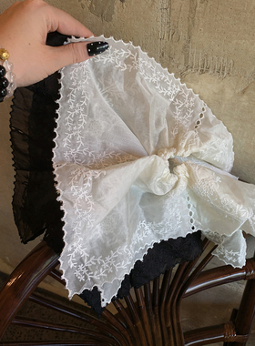 纯欲温柔的方巾发圈 白色蕾丝大肠发圈刺绣韩系扎头发丸子头发饰