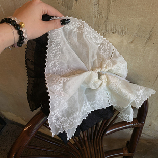 纯欲温柔 白色蕾丝大肠发圈刺绣韩系扎头发丸子头发饰 方巾发圈