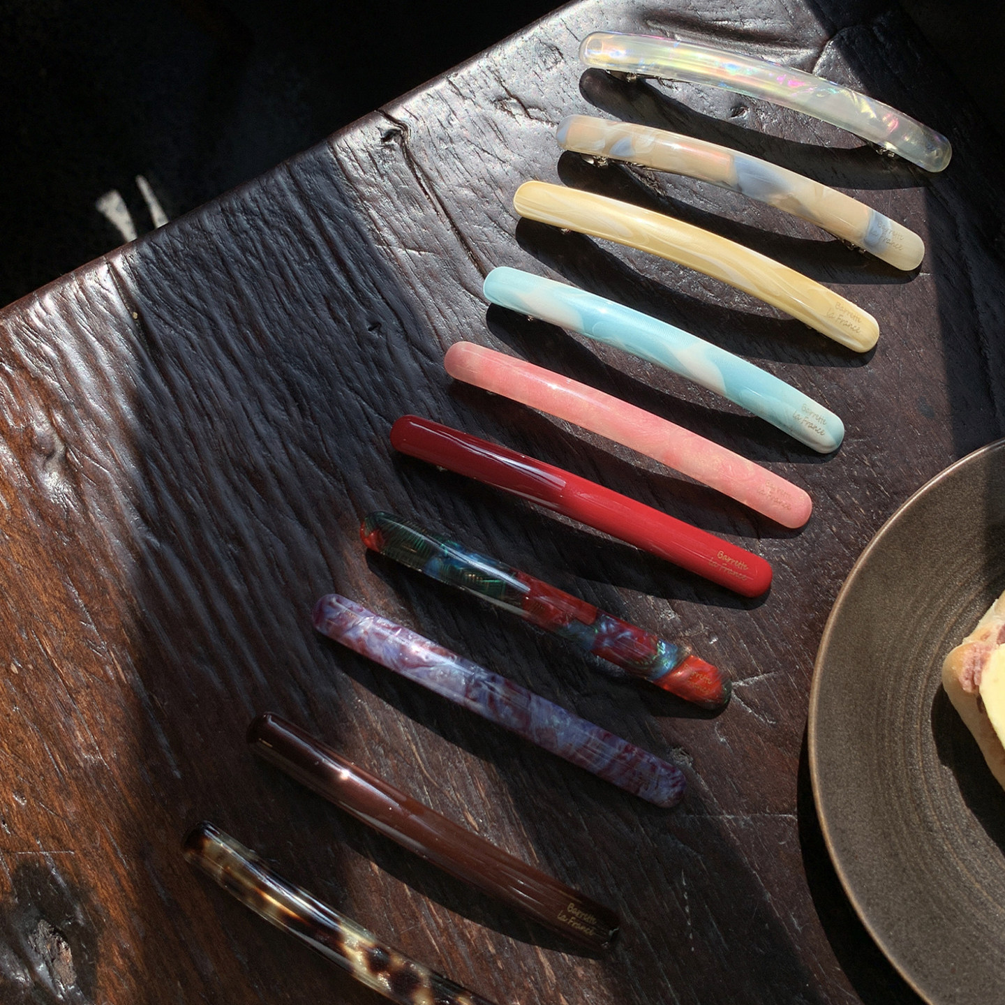 晕染极简细长一字弹簧夹 温柔发卡弧形夹子头饰发夹女后脑勺顶夹