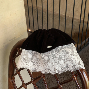 蕾丝大肠发圈女高级感洋气时尚 头绳发饰超大 黑色丝绒 复古宫廷风