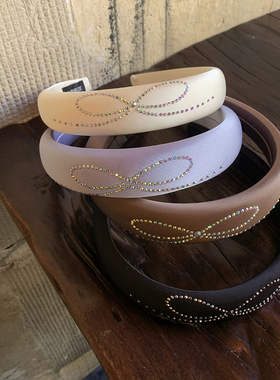 彩色烫钻蝴蝶结 纯色缎面发箍女日常外戴高级感洋气时尚头箍发饰