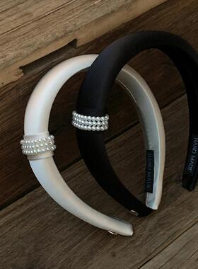 ins气质珍珠缎面发箍女款高级感洋气时尚 新款高颅顶发饰头箍