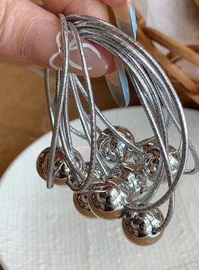 高颜值超闪亮银色圆球皮筋扎头女高级感 高弹力耐用基础发绳头绳